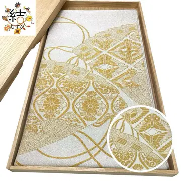 MO-3360 후쿠로 오비 츠즈레오리 부채에 새와 나비, 미색