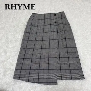 [라임] 비대칭 롱 스커트 L 그레이 체크 무늬 올 패턴