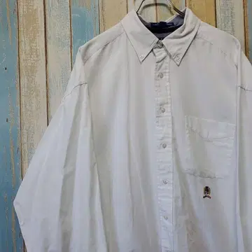 472 타미힐피거 버튼 다운 셔츠 원포인트 자수 로고 화이트 셔츠