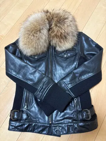 아비렉스 퍼 카라 부착 가죽 자켓 S