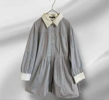 빅 사이즈! 23구 절개 개더 스트라이프 셔츠 블라우스 48 세탁 가능