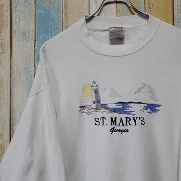 224 오니타 맨투맨 트레이닝복 등대 풍경 바다 자수 USA제 90s