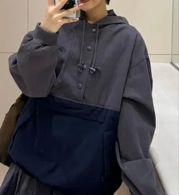 Wudge Boy 후드 부착 후드티 그레이 네이비