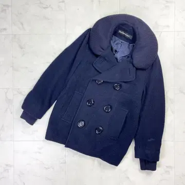 메르시보쿠 볼륨 옷깃 멜톤 피코트 네이비 사이즈 0*KD301