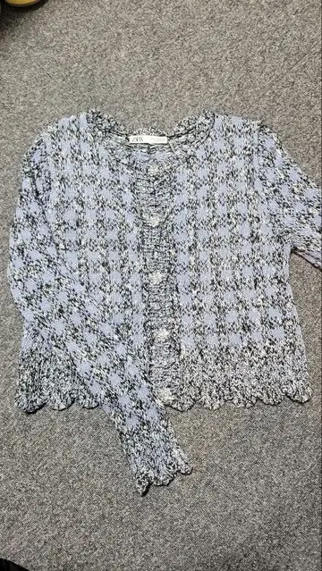 ZARA 비쥬 버튼 라메 믹스 트위드 가디건