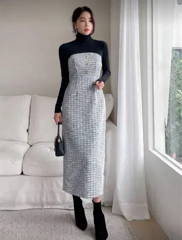 [ 미사용 ] 트위드 원피스 긴팔 드레스