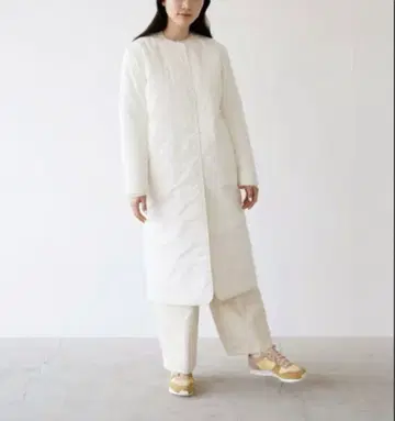 미호메자와 워셔블 충전솜 롱 코트 화이트