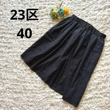 23구 무릎 기장 플레어 스커트 허리밴딩 포켓 있음 블랙 40