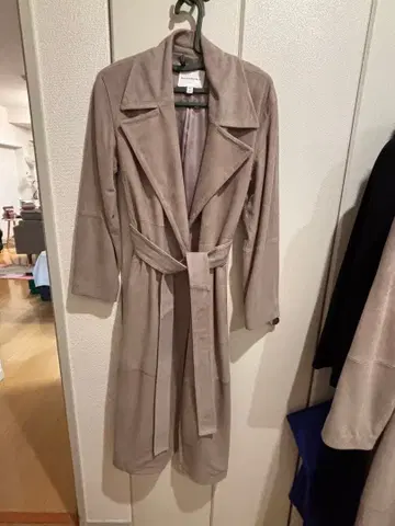 그레이 스웨이드풍 롱 코트 벨트 포함