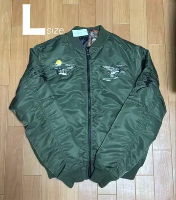 [ 새상품 ] 스카잔 MA-1 플라이트 자켓 올리브색 자수 학, 후지산