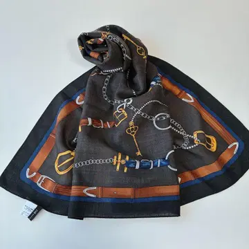 23KU 대형 스카프 마구 패턴 울 캐시미어 일본제