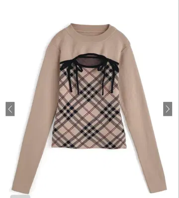 체크 무늬 프론트 오픈 리본 니트탑 GRL