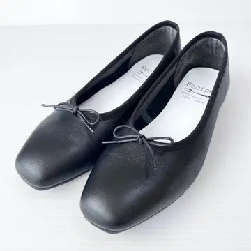 컨디션 최상 Recipe 레시피 발레 슈즈 리본 블랙 가죽 23.5cm