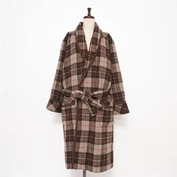 새상품 OSCARICH 체크 무늬 가운 코트 브라운 사이즈 M*KD266