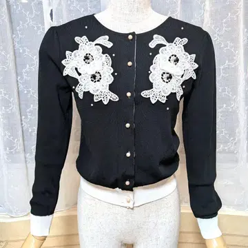 슈퍼뷰티 가디건 42 자수 레이스 블랙 펄