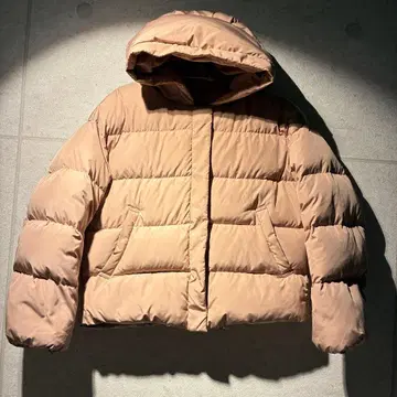 여성용 숏 다운 후드 부착 자켓 카멜/베이지 계열 M