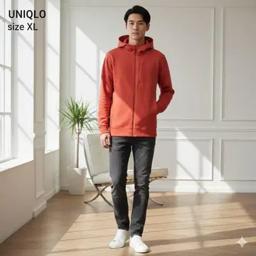 유니클로 UNIQLO 드라이 맨투맨 풀 집업 후드티 XL 오렌지