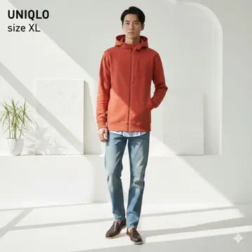 유니클로 UNIQLO 드라이 맨투맨 풀 집업 후드티 XL 오렌지