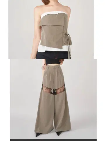 darich 레이스 도킹 와이드 슬랙스 랩 디자인 셔츠 베어탑