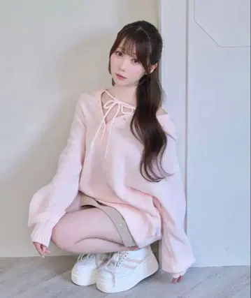 rosemuse 모헤어 니트 후디 핑크