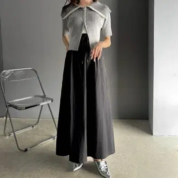 사이드 지퍼 절개 롱 스커트 (블랙 M)