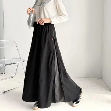 사이드 지퍼 절개 롱 스커트 (블랙 M)