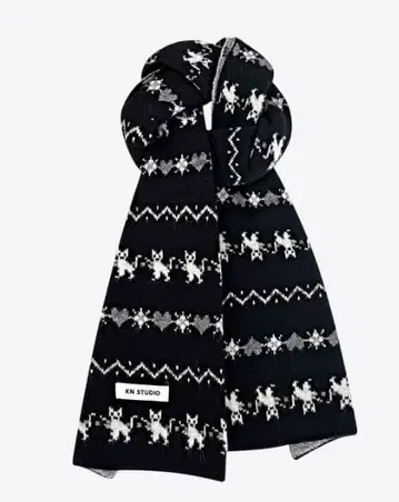 블랙 머플러 강아지 패턴 니트 귀여운 겨울 상품 남녀 공용