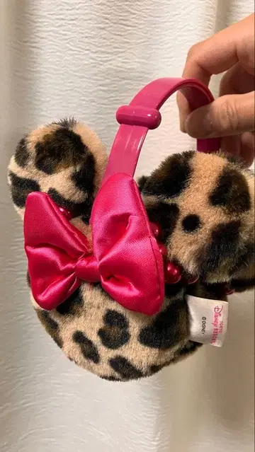 디즈니 레오파드 무늬 귀도리 표범 무늬 핑크 리본 귀도리 Disney