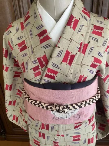 나고야 오비 순수 실크 핑크 염색