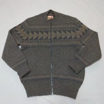새상품급 울 혼방 니트 XL 집업 정원 기하학 패턴 덴마크