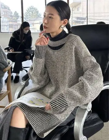 CLANE W FACE CUT NECK WIDE KNIT TOPS