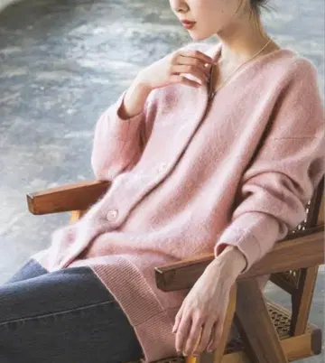 [ 새상품급 ] NOBLE 노블 모헤어 접결 롱 가디건 니트 핑크