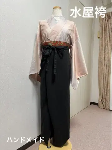 그레이에 베이지 도트 스트라이프가 들어간 미즈야 하카마 핸드메이드 메이드