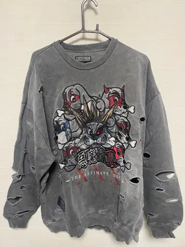 GALFY 그레이 맨투맨 데미지 가공 대형견