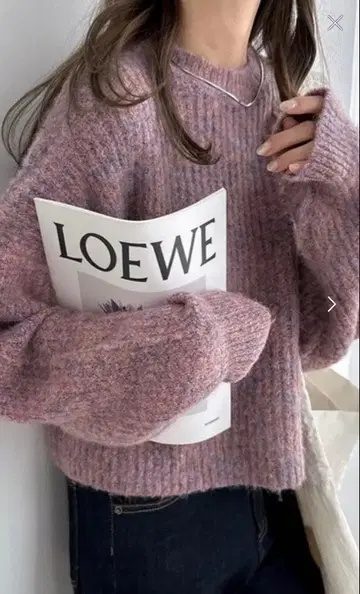 andme 믹스 컬러 크롭 기장 긴팔 니트탑 핑크