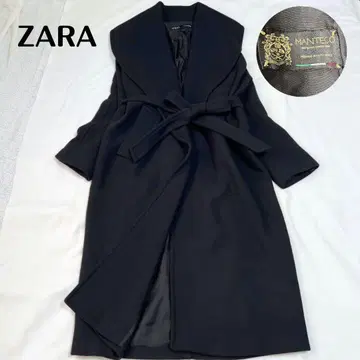 ZARA MANTECO 벨티드 롱 코트 숄카라 블랙 M