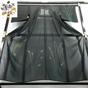 MK-1062 여름 기모노 츠케사게 명주 손그림 파 뿌리 블랙 컬러