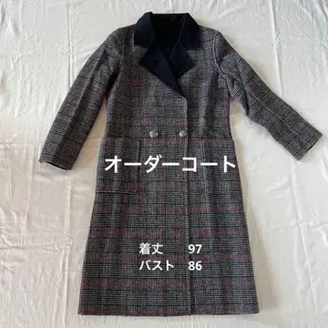 체크 무늬 더블 브레스트 롱 코트 오더 메이드