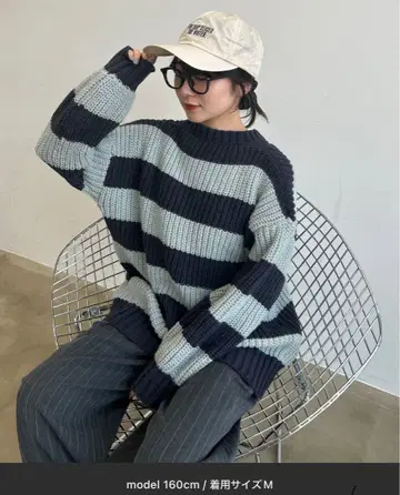 UNDERSTATEMENTS 보더 긴팔 니트 스웨터 블루 정가 6600