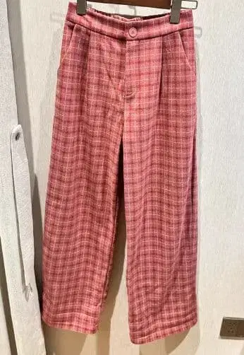 핑크 체크 와이드 팬츠