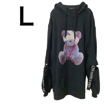 후드티 [L] 여성용 곰 프린트 블랙 속기모 두꺼운 원단 겨울 의류