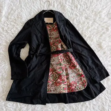 레어 Sybilla 꽃무늬 라이너 트렌치코트 벨트 포함 블랙