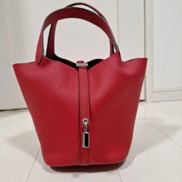 큐브 백 천연 가죽 핸드백 레드 S 사이즈