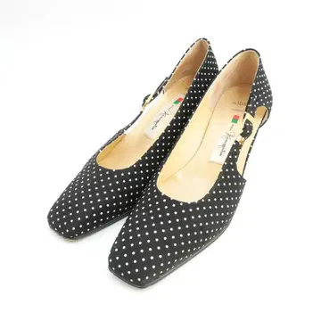 긴자 카네마츠 24.0 도트 펌프스 청키힐 캔버스 블랙