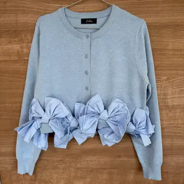 리본 니트 가디건 스카이블루