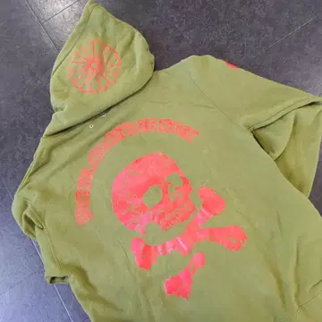 [ 레어 후드티 ] 극도신풍축 카키 & 레드 큰 사이즈 스컬 패턴