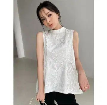 anuans 레이스 플레어 블라우스 화이트 나카무라 아사미