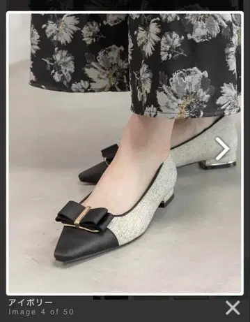 RANDA 콤비 마테리얼 리본 플랫 펌프스