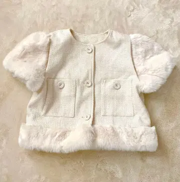 새상품급 eimy 인조 모피 트위드 자켓 F 화이트 아이보리 겨울 아우터