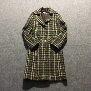 빈티지 울 코트 알파카 혼방 체크 무늬 여성용 M 안쪽 올 패턴